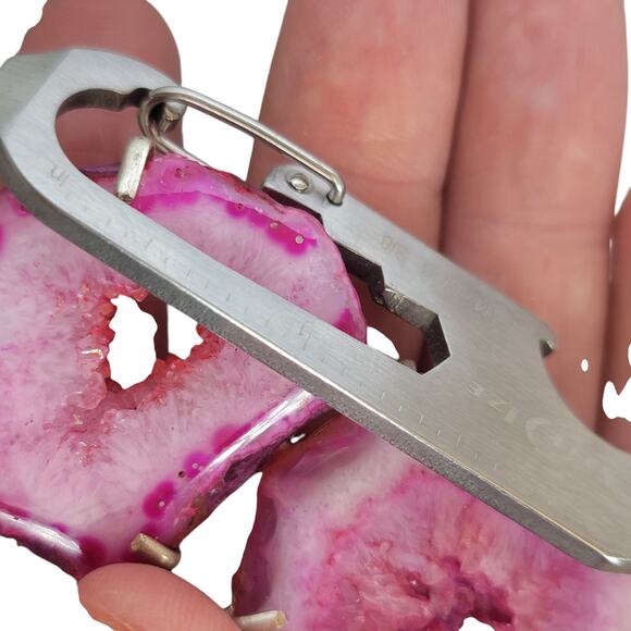 Double Pink Agate Geode Pendant – Handmade Sterling Silver Statement Necklace - Picture 9 of 10